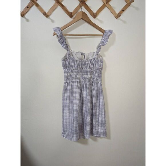 WAYF Smocked Waist Purple Gingham Checkered Mini Dress - Size M - Picture 5 of 9